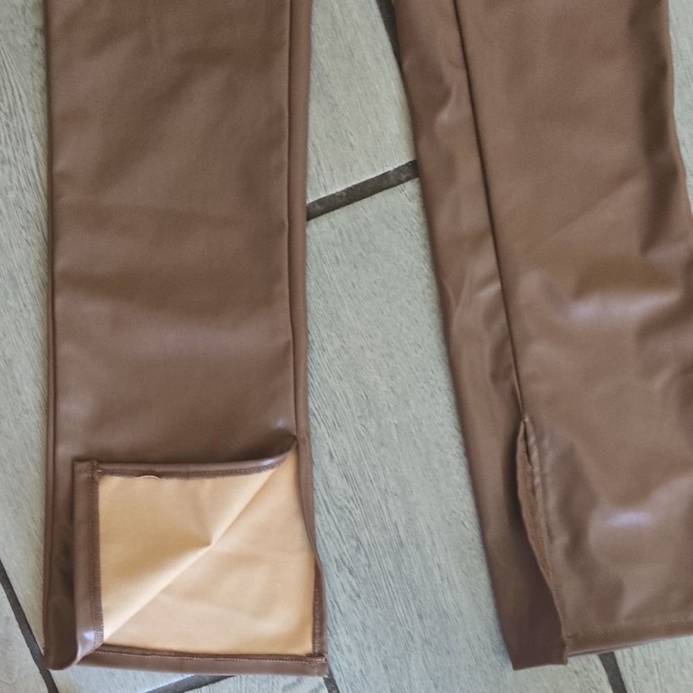 H&M Divided Faux Leather Flare Pants – Brown, Size 4 - Picture 8 of 11